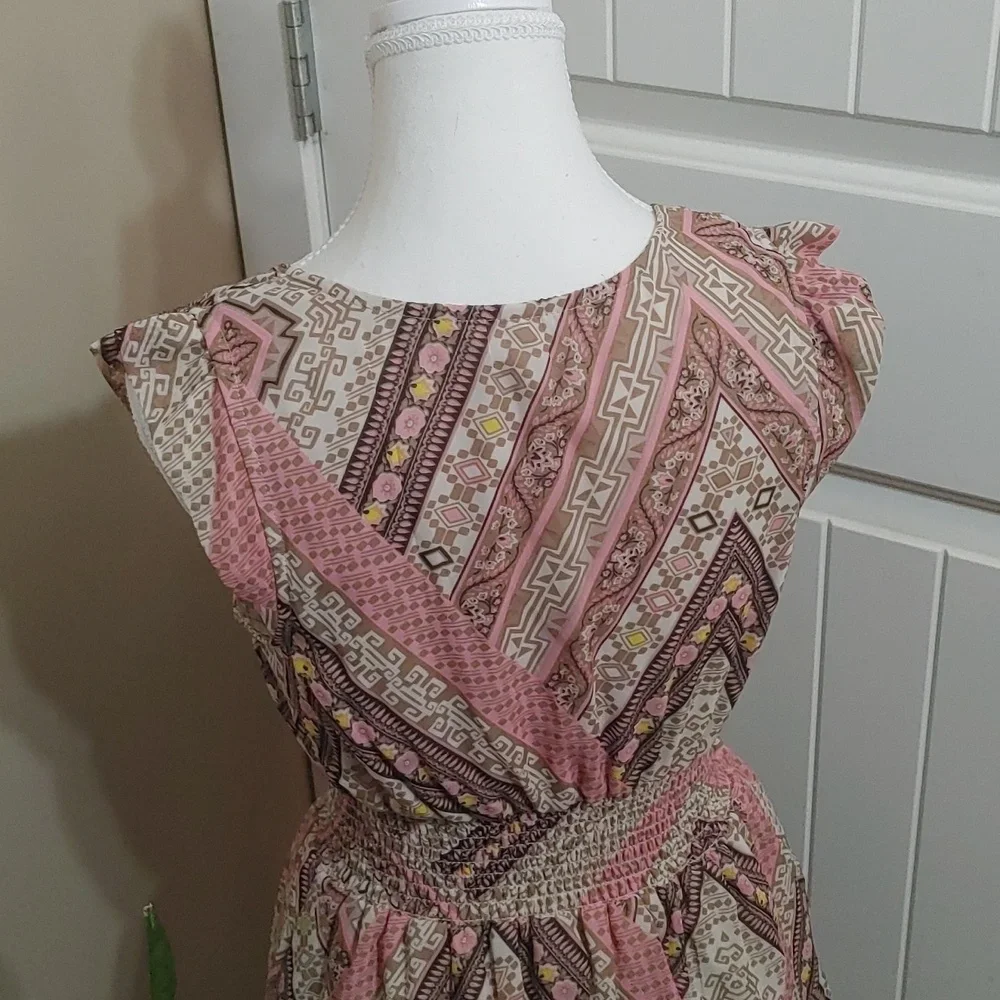 Exhilaration vintage feel pink, beige and brown light spring flattering Dress - Picture 7 of 15